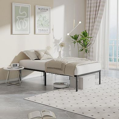 YIORTWO Metal Bed Frame with Steel Slats, Platform Bed with Storage, No Box Spring Needed