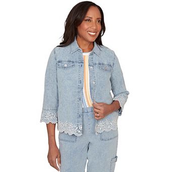 Petite Alfred Dunner Floral Embroidered Scallop Trim Jacket