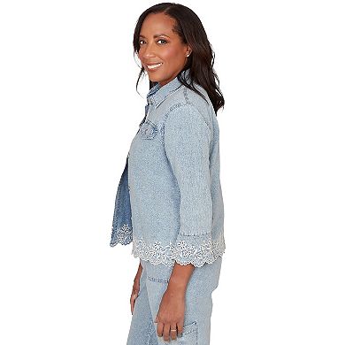 Petite Alfred Dunner Floral Embroidered Scallop Trim Jacket