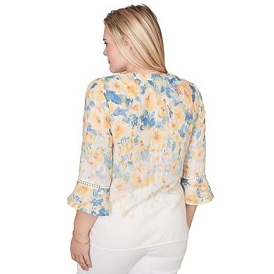 Petite Alfred Dunner Falling Floral Three Quarter Sleeve Top