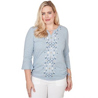 Petite Alfred Dunner Center Scroll Embroidered Side Tie Top