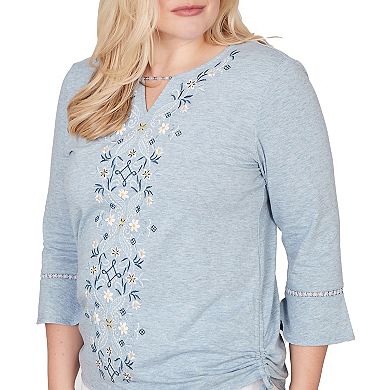 Petite Alfred Dunner Center Scroll Embroidered Side Tie Top