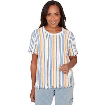 Petite Alfred Dunner Textured Fringe Stripe Top
