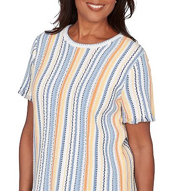 Petite Alfred Dunner Textured Fringe Stripe Top