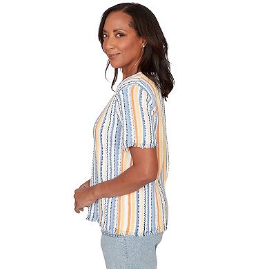 Petite Alfred Dunner Textured Fringe Stripe Top