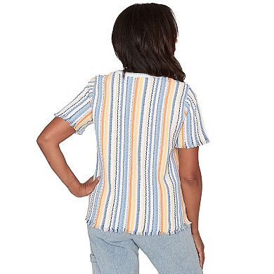 Petite Alfred Dunner Textured Fringe Stripe Top