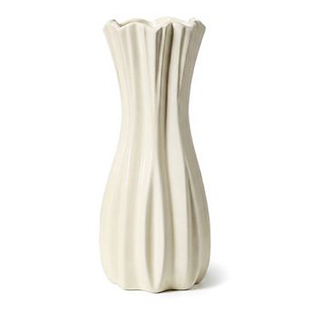 Modern White Ceramic Vase for Flower Arrangements Matte Ribbed Cylinder Vase, Boho Decorative Vases