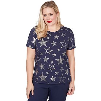 Petite Alfred Dunner Sparkling Foil Stars Graphic Tee