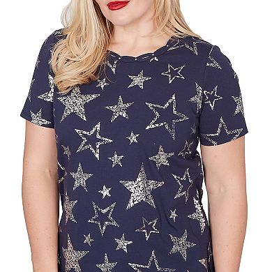 Petite Alfred Dunner Sparkling Foil Stars Graphic Tee