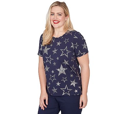 Petite Alfred Dunner Sparkling Foil Stars Graphic Tee