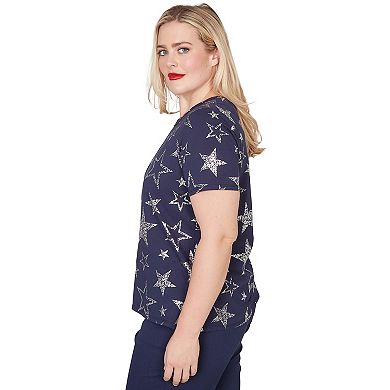 Petite Alfred Dunner Sparkling Foil Stars Graphic Tee