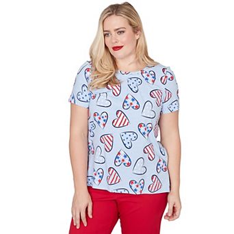 Petite Alfred Dunner American Flag Hearts Graphic Tee