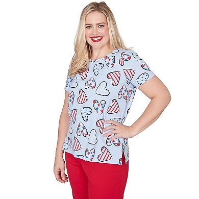 Petite Alfred Dunner American Flag Hearts Graphic Tee