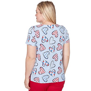 Petite Alfred Dunner American Flag Hearts Graphic Tee