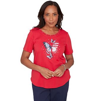 Petite Alfred Dunner Sparkling Americana Butterfly Graphic Tee