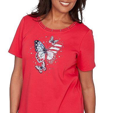 Petite Alfred Dunner Sparkling Americana Butterfly Graphic Tee