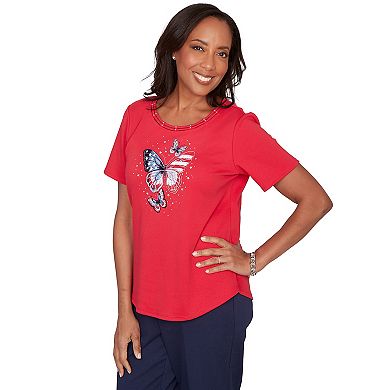 Petite Alfred Dunner Sparkling Americana Butterfly Graphic Tee