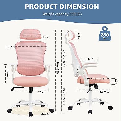 Ergonomic Mesh Office Chair with Headrest, High Back Swivel Task Chair with Flip-Up Armrests