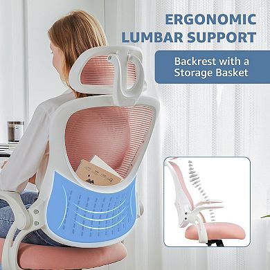 Ergonomic Mesh Office Chair with Headrest, High Back Swivel Task Chair with Flip-Up Armrests