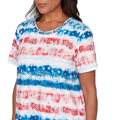 Petite Alfred Dunner Americana Tie Dye Stripes Graphic Tee
