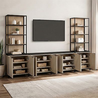 Linon Alver Media Bookcase Set with Storage Cabinets
