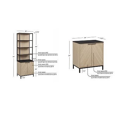 Linon Alver Media Bookcase Set with Storage Cabinets