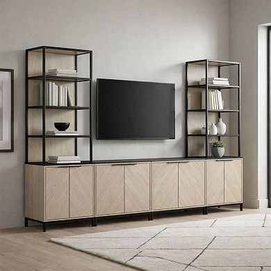 Linon Alver Media Bookcase Set with Storage Cabinets