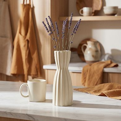 Modern Ceramic Flower Vase Matte Ribbed Cylinder Vase Boho Vases 3.0"L x 3.0"W x 7.9"H