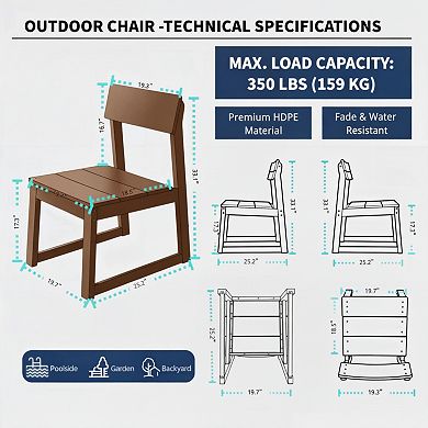 WOW PIONEER Modern Recycled Plastic All-Weather Dining Chairs Set of Two