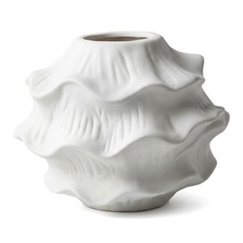 Modern Low Cylinder Ceramic Vase Wide Matte White Decorative Bowl Vase for Coffee Table Centerpiece