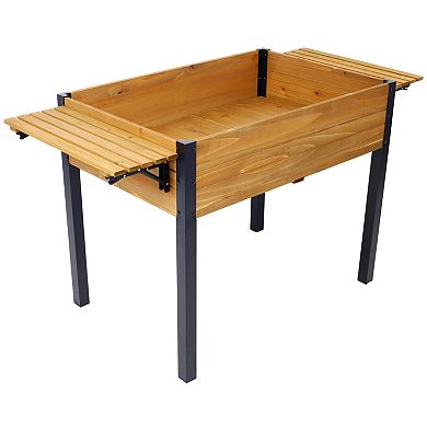 WOW PIONEER Raised Elevated Garden Planter Box with Folding Storage Shelf for Outdoor Growing