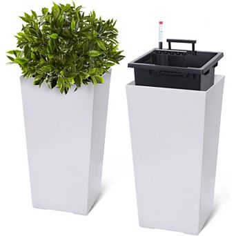 Set of 2 22.4" Self-Watering Planters with Drainage & Water Level Indicator