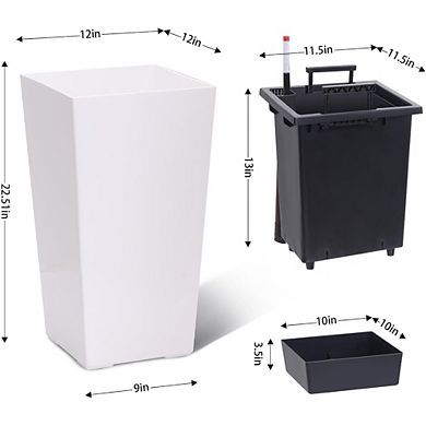 Set of 2 22.4" Self-Watering Planters with Drainage & Water Level Indicator