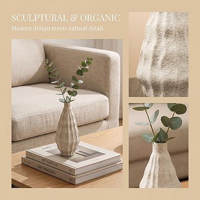 Matte Chubby Bud Vase with Wide Opening Ribbed Textured Decorative Flower Vase for Table Centerpiece