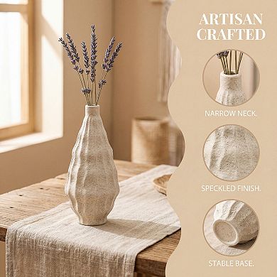 Matte Chubby Bud Vase with Wide Opening Ribbed Textured Decorative Flower Vase for Table Centerpiece