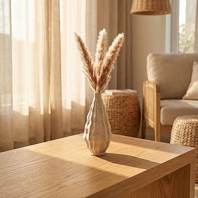 Matte Chubby Bud Vase with Wide Opening Ribbed Textured Decorative Flower Vase for Table Centerpiece
