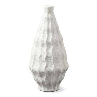 Matte Chubby Bud Vase with Wide Opening Ribbed Textured Decorative Flower Vase for Table Centerpiece