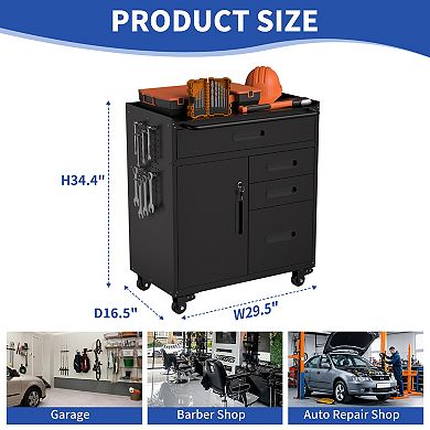 34.3'' Metal Storage Locker Cabinet with Wheels & 4 Drawers, Rolling Organizer for Garage Office