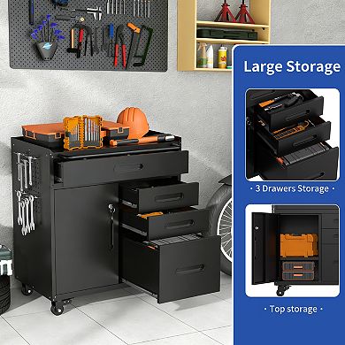 34.3'' Metal Storage Locker Cabinet with Wheels & 4 Drawers, Rolling Organizer for Garage Office