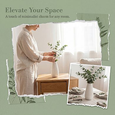 Small Ceramic Bud Vase Cylinder Vase Matte Ribbed Decorative Flower Vase for Desktop Bathroom