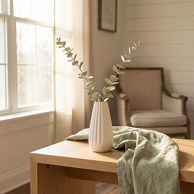 Small Ceramic Bud Vase Cylinder Vase Matte Ribbed Decorative Flower Vase for Desktop Bathroom