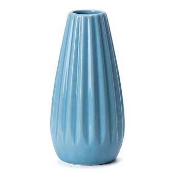 Small Ceramic Bud Vase Cylinder Vase Matte Ribbed Decorative Flower Vase for Desktop Bathroom