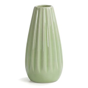 Small Ceramic Bud Vase Cylinder Vase Matte Ribbed Decorative Flower Vase for Desktop Bathroom