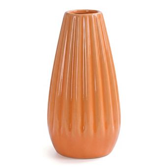 Small Ceramic Bud Vase Cylinder Vase Matte Ribbed Decorative Flower Vase for Desktop Bathroom