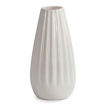 Small Ceramic Bud Vase Cylinder Vase Matte Ribbed Decorative Flower Vase for Desktop Bathroom
