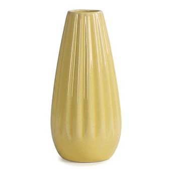 Small Ceramic Bud Vase Cylinder Vase Matte Ribbed Decorative Flower Vase for Desktop Bathroom