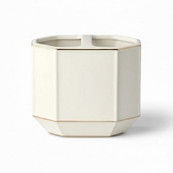 Embossed Porcelain Toothbrush Holder in Cream with Gold Accents Bathroom Organizer