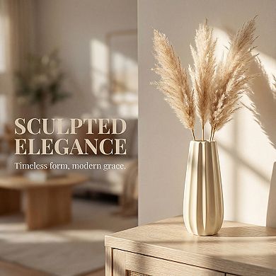 Modern Ceramic Flower Vase Matte Ribbed Cylinder Vase Boho Vases 3.4"L x 3.4"W x 8.1"H