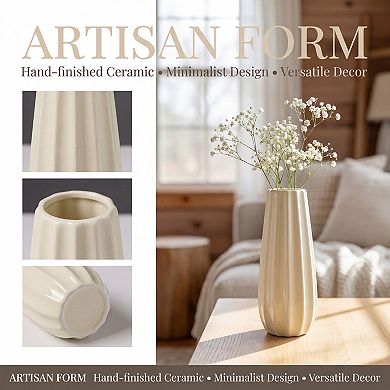 Modern Ceramic Flower Vase Matte Ribbed Cylinder Vase Boho Vases 3.4"L x 3.4"W x 8.1"H