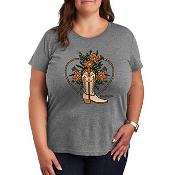 Plus Size Yellowstone Floral Cowboy Boot Graphic Tee